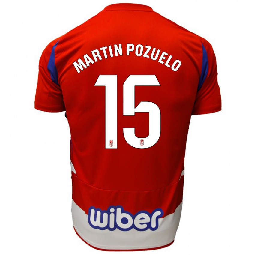 Niño Camiseta Esther Martin-Pozuelo #15 Rojo Blanco Azul 1ª Equipación 2024/25 La Camisa Perú