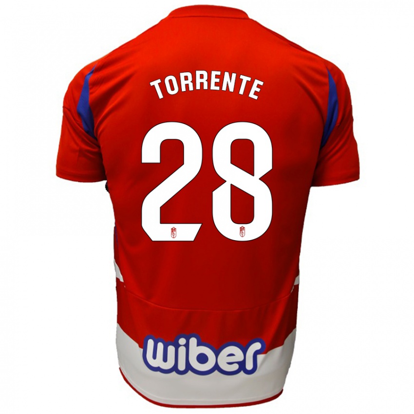 Niño Camiseta Raúl Torrente #28 Rojo Blanco Azul 1ª Equipación 2024/25 La Camisa Perú