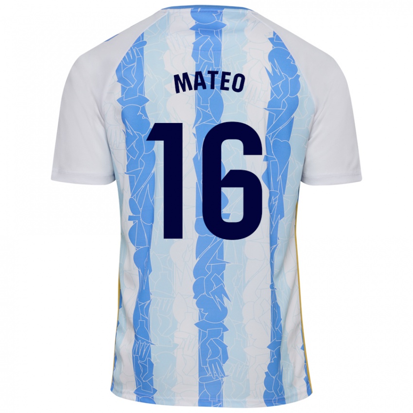 Niño Camiseta Ángel Mateo #16 Blanco Azul 1ª Equipación 2024/25 La Camisa Perú