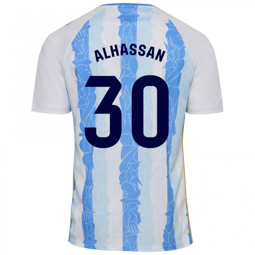 Niño Camiseta Mubarak Alhassan #30 Blanco Azul 1ª Equipación 2024/25 La Camisa Perú