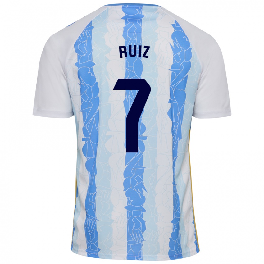 Niño Camiseta María Ruiz #7 Blanco Azul 1ª Equipación 2024/25 La Camisa Perú