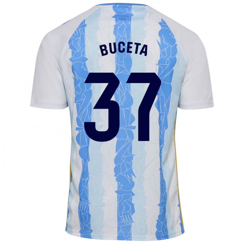 Niño Camiseta Ana Buceta #37 Blanco Azul 1ª Equipación 2024/25 La Camisa Perú