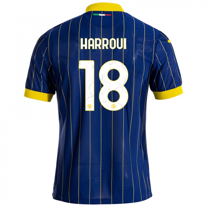 Niño Camiseta Abdou Harroui #18 Azul Amarillo 1ª Equipación 2024/25 La Camisa Perú