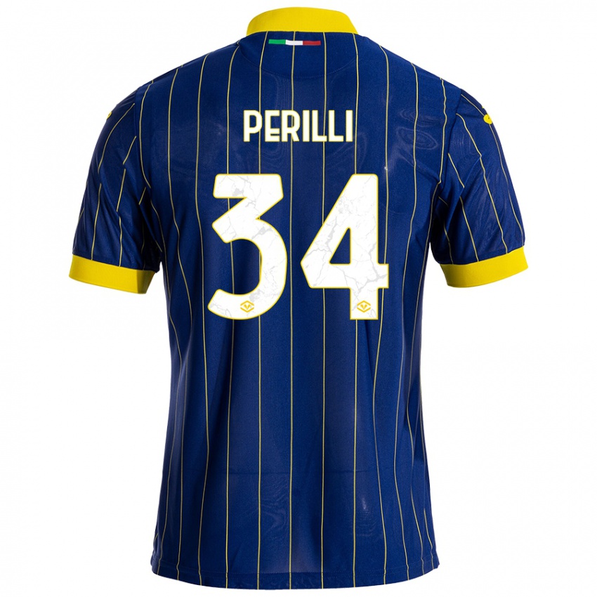 Niño Camiseta Simone Perilli #34 Azul Amarillo 1ª Equipación 2024/25 La Camisa Perú