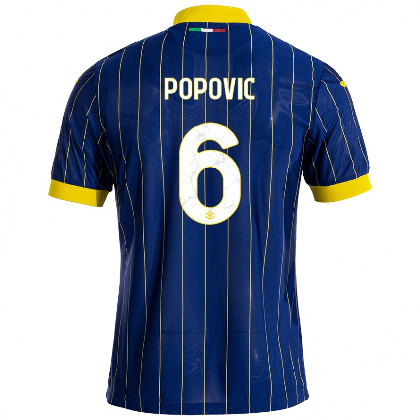 Niño Camiseta Andrej Popovic #6 Azul Amarillo 1ª Equipación 2024/25 La Camisa Perú