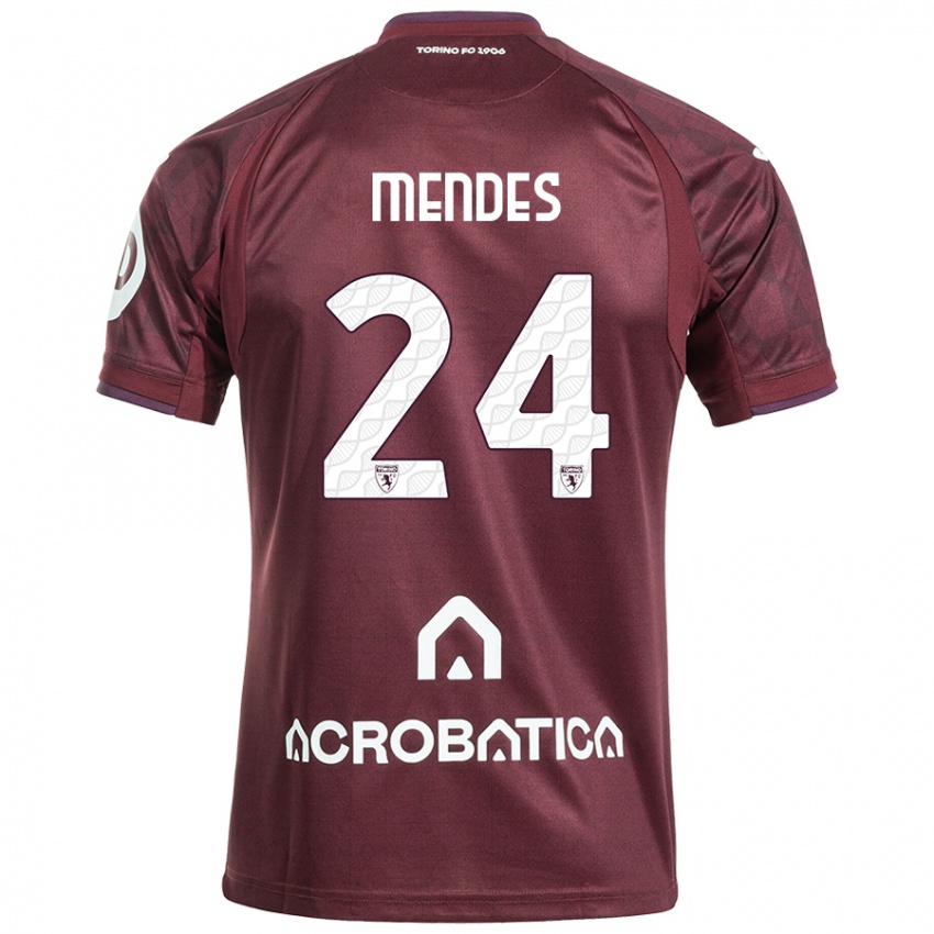 Niño Camiseta Rodrigo Mendes #24 Granate Blanco 1ª Equipación 2024/25 La Camisa Perú