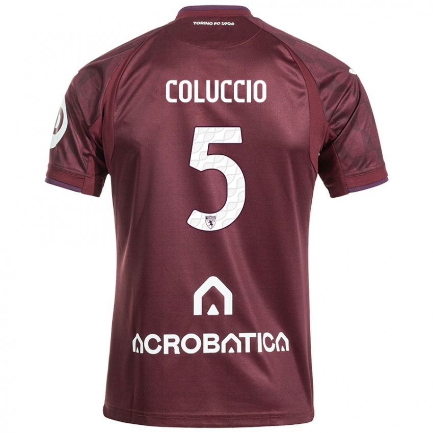 Niño Camiseta Francesca Coluccio #5 Granate Blanco 1ª Equipación 2024/25 La Camisa Perú