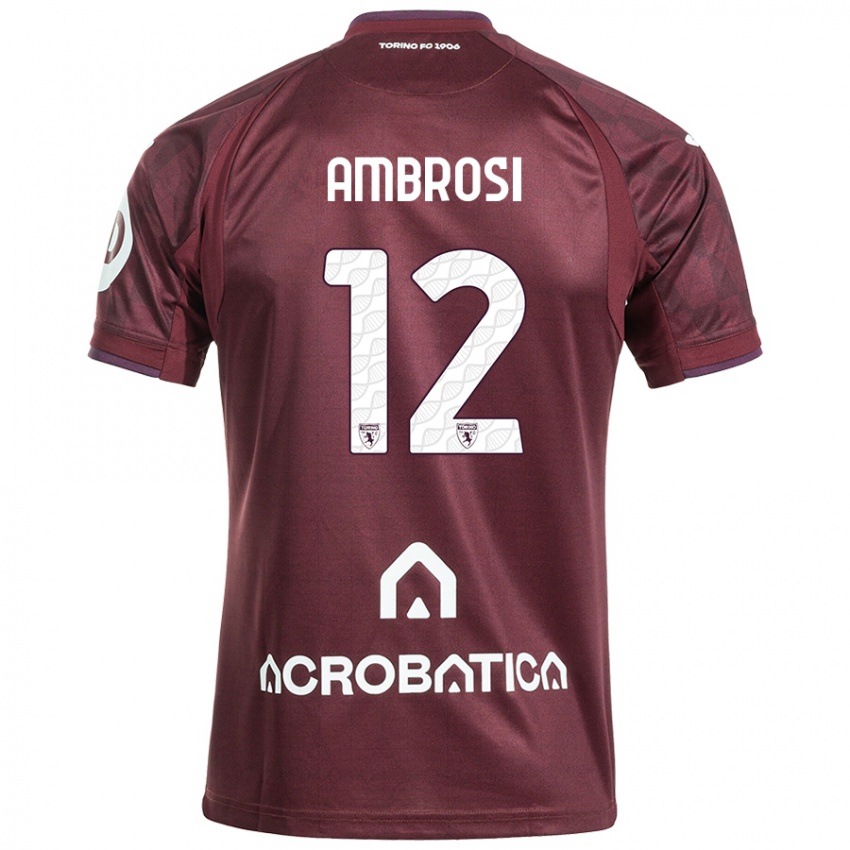 Niño Camiseta Martina Ambrosi #12 Granate Blanco 1ª Equipación 2024/25 La Camisa Perú