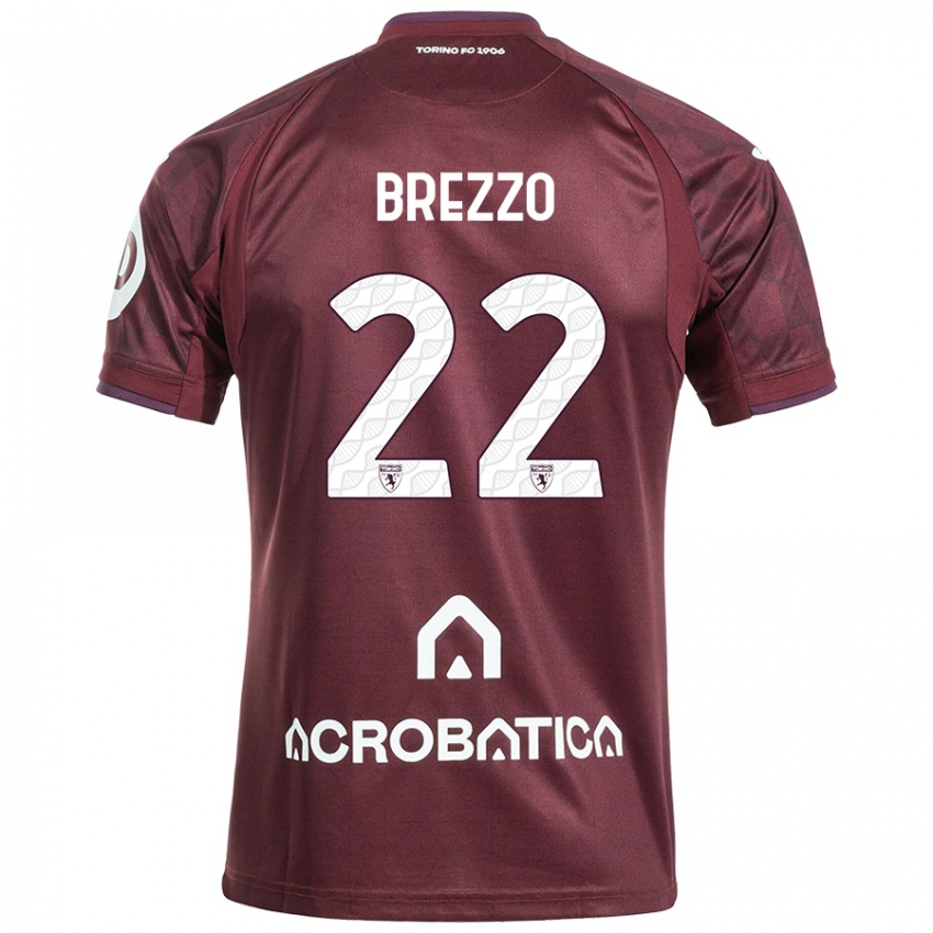 Niño Camiseta Matteo Brezzo #22 Granate Blanco 1ª Equipación 2024/25 La Camisa Perú