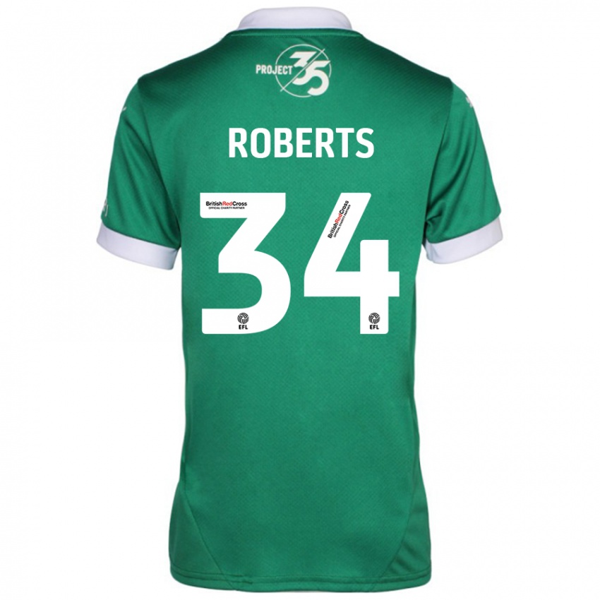 Niño Camiseta Caleb Roberts #34 Verde Blanco 1ª Equipación 2024/25 La Camisa Perú