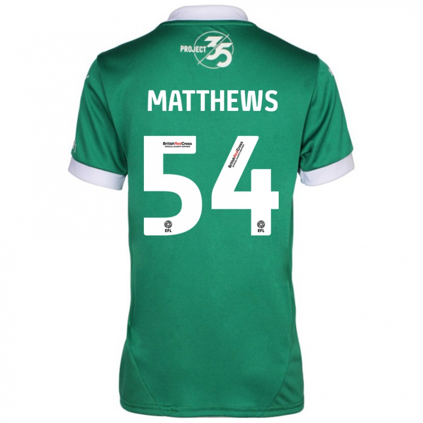 Niño Camiseta Jack Matthews #54 Verde Blanco 1ª Equipación 2024/25 La Camisa Perú