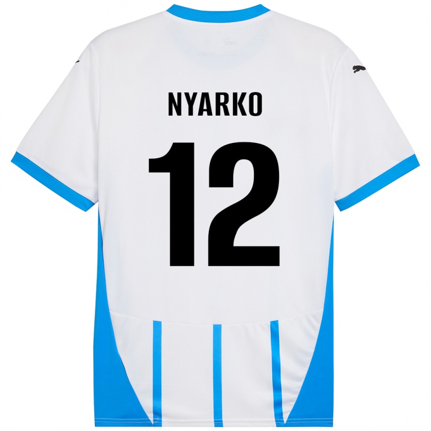 Niño Camiseta Lorenzo Nyarko #12 Blanco Azul 2ª Equipación 2024/25 La Camisa Perú