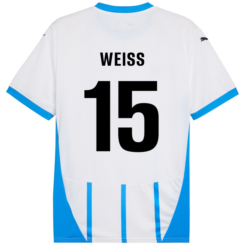 Niño Camiseta David Weiss #15 Blanco Azul 2ª Equipación 2024/25 La Camisa Perú