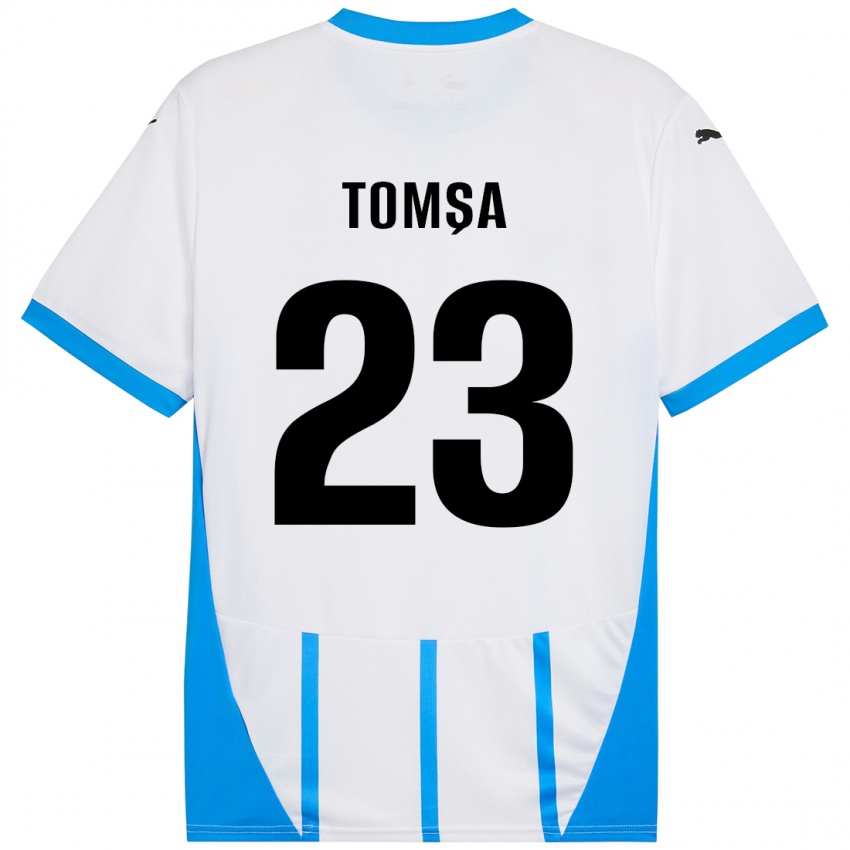 Niño Camiseta Troy Tomșa #23 Blanco Azul 2ª Equipación 2024/25 La Camisa Perú