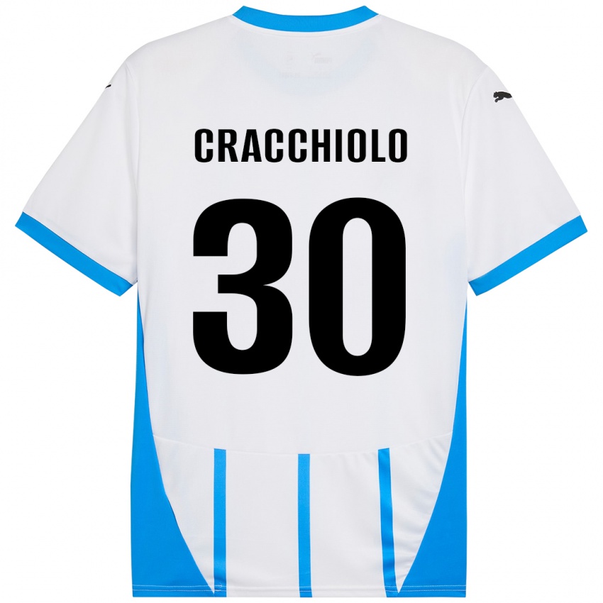 Niño Camiseta Leonardo Cracchiolo #30 Blanco Azul 2ª Equipación 2024/25 La Camisa Perú