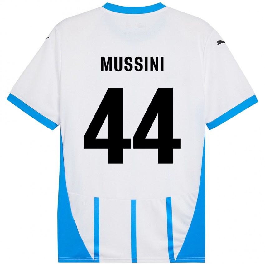 Niño Camiseta Andrea Mussini #44 Blanco Azul 2ª Equipación 2024/25 La Camisa Perú