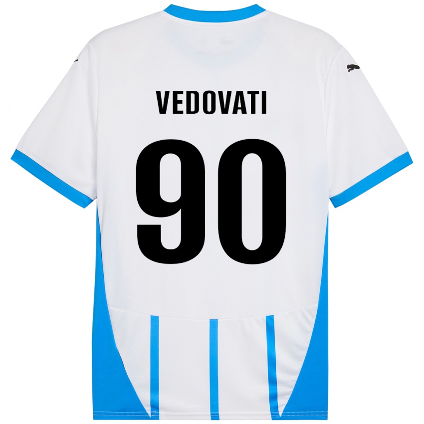 Niño Camiseta Gabriele Vedovati #90 Blanco Azul 2ª Equipación 2024/25 La Camisa Perú