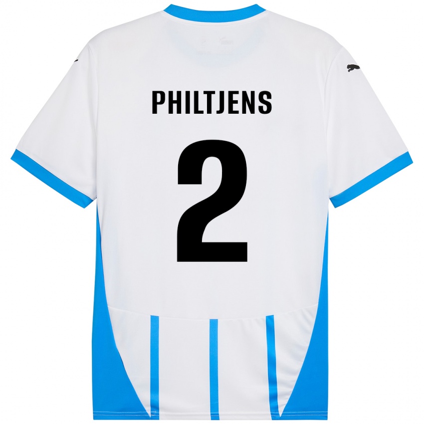 Niño Camiseta Davina Philtjens #2 Blanco Azul 2ª Equipación 2024/25 La Camisa Perú