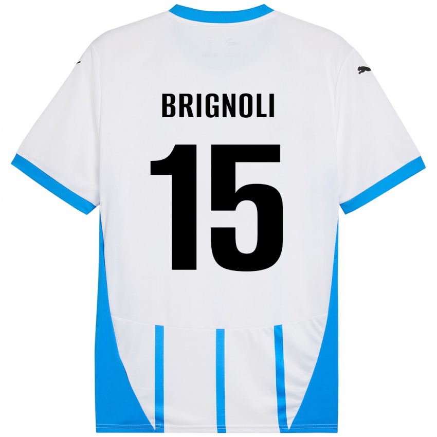 Niño Camiseta Benedetta Brignoli #15 Blanco Azul 2ª Equipación 2024/25 La Camisa Perú