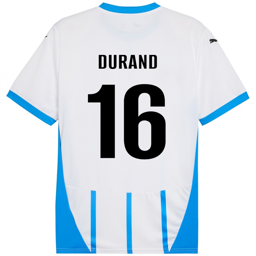 Niño Camiseta Solène Durand #16 Blanco Azul 2ª Equipación 2024/25 La Camisa Perú