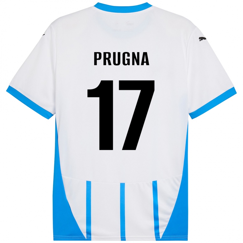 Niño Camiseta Cecilia Prugna #17 Blanco Azul 2ª Equipación 2024/25 La Camisa Perú