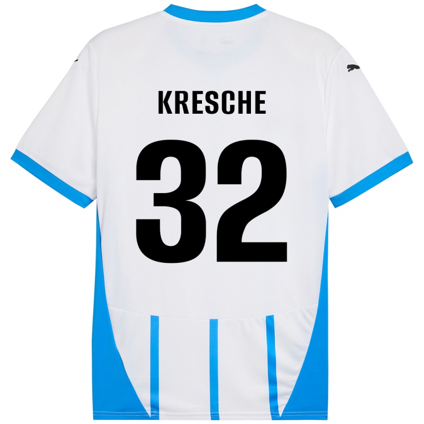 Niño Camiseta Isabella Kresche #32 Blanco Azul 2ª Equipación 2024/25 La Camisa Perú