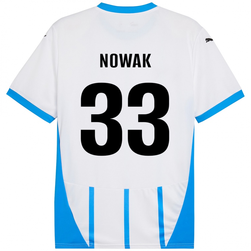 Niño Camiseta Julie Nowak #33 Blanco Azul 2ª Equipación 2024/25 La Camisa Perú