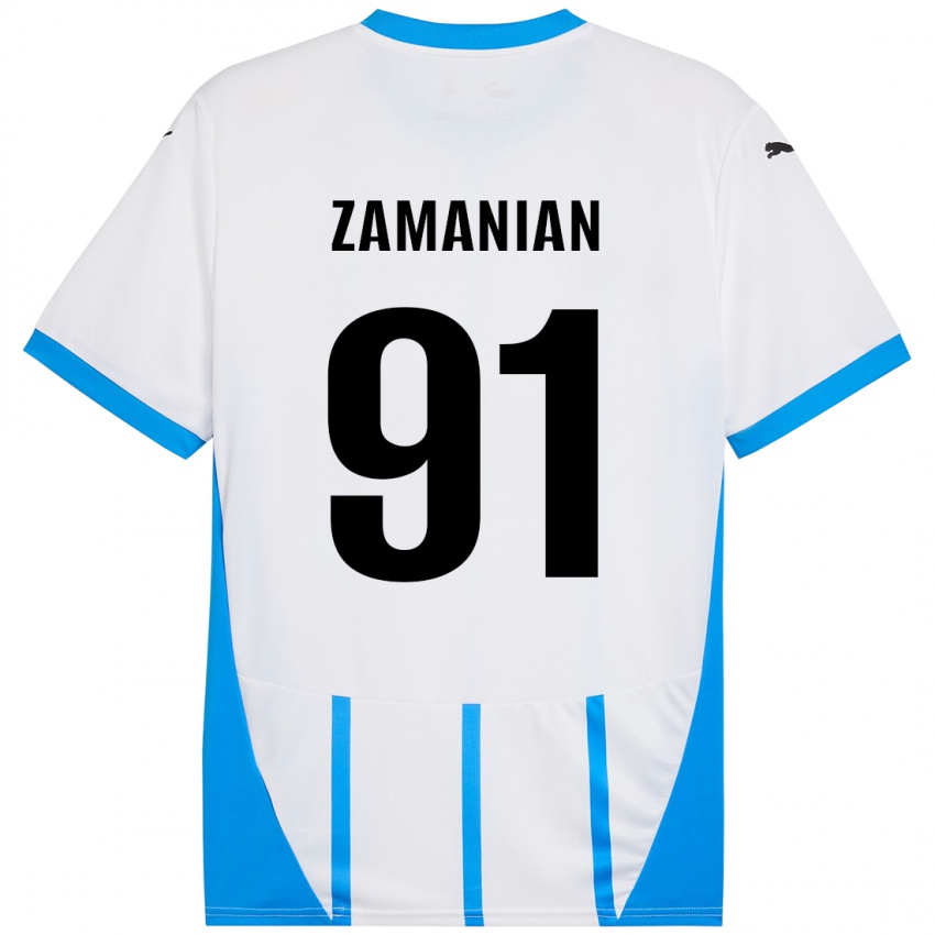 Niño Camiseta Annahita Zamanian #91 Blanco Azul 2ª Equipación 2024/25 La Camisa Perú