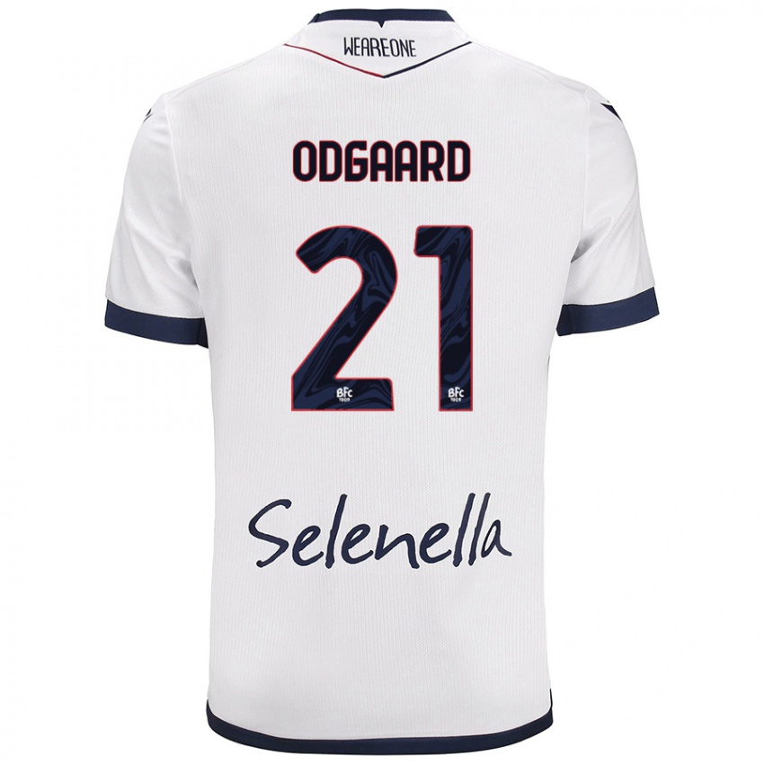 Niño Camiseta Jens Odgaard #21 Blanco Azul Real 2ª Equipación 2024/25 La Camisa Perú