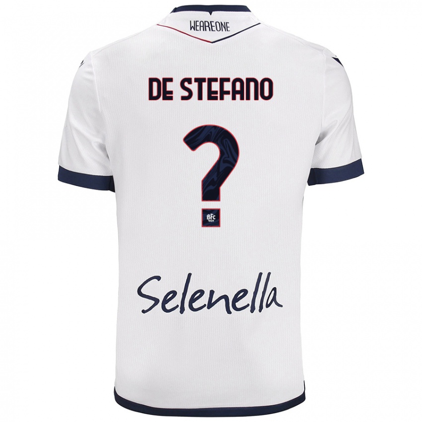 Niño Camiseta Nicolò De Stefano #0 Blanco Azul Real 2ª Equipación 2024/25 La Camisa Perú