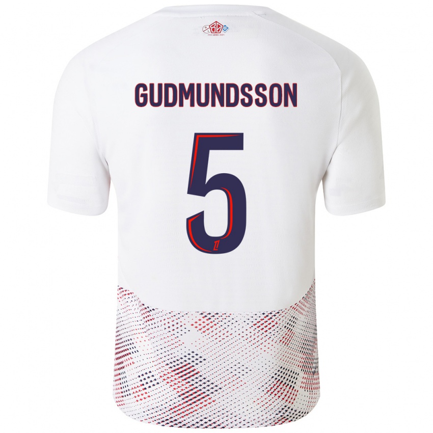 Niño Camiseta Gabriel Gudmundsson #5 Blanco Azul Real 2ª Equipación 2024/25 La Camisa Perú