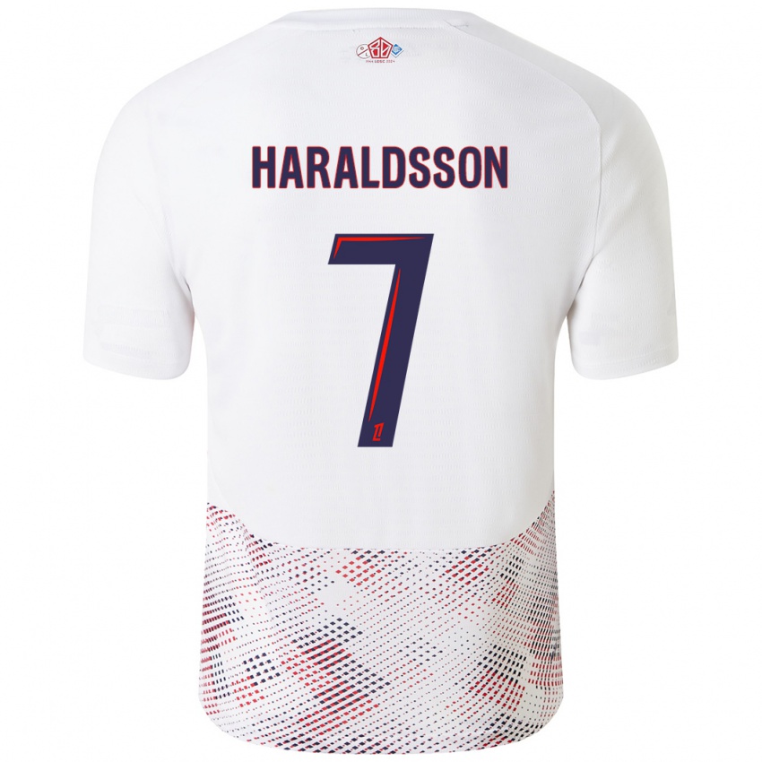 Niño Camiseta Hákon Arnar Haraldsson #7 Blanco Azul Real 2ª Equipación 2024/25 La Camisa Perú