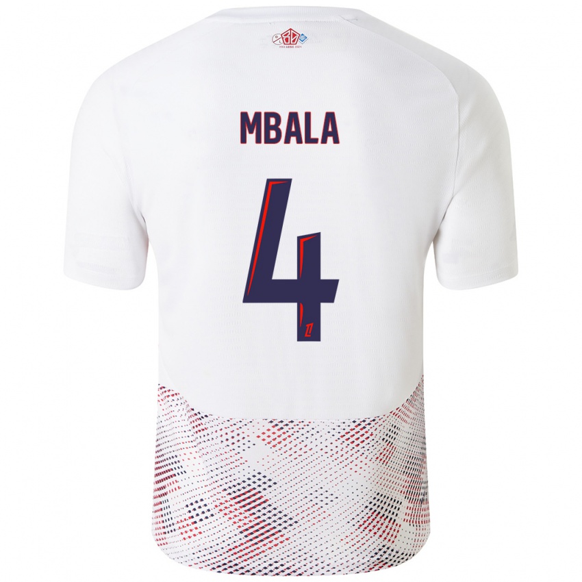 Niño Camiseta Olivia Mbala #4 Blanco Azul Real 2ª Equipación 2024/25 La Camisa Perú