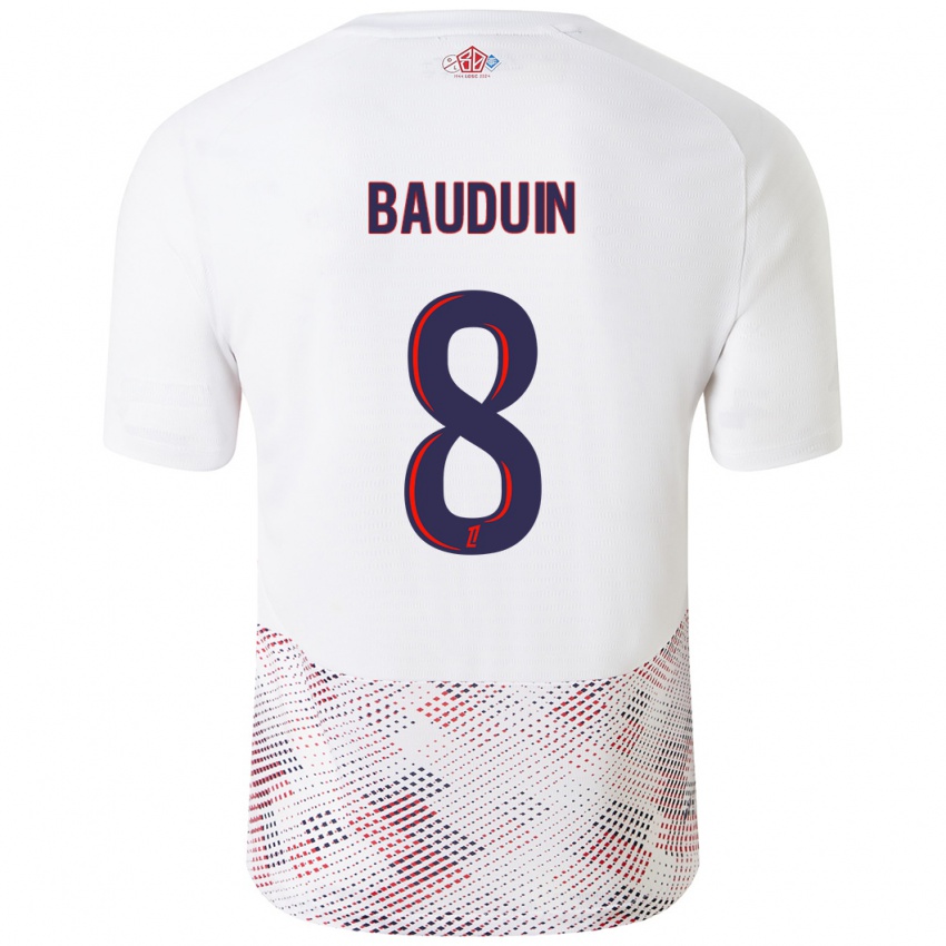 Niño Camiseta Justine Bauduin #8 Blanco Azul Real 2ª Equipación 2024/25 La Camisa Perú