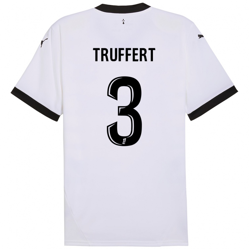 Niño Camiseta Adrien Truffert #3 Blanco Negro 2ª Equipación 2024/25 La Camisa Perú