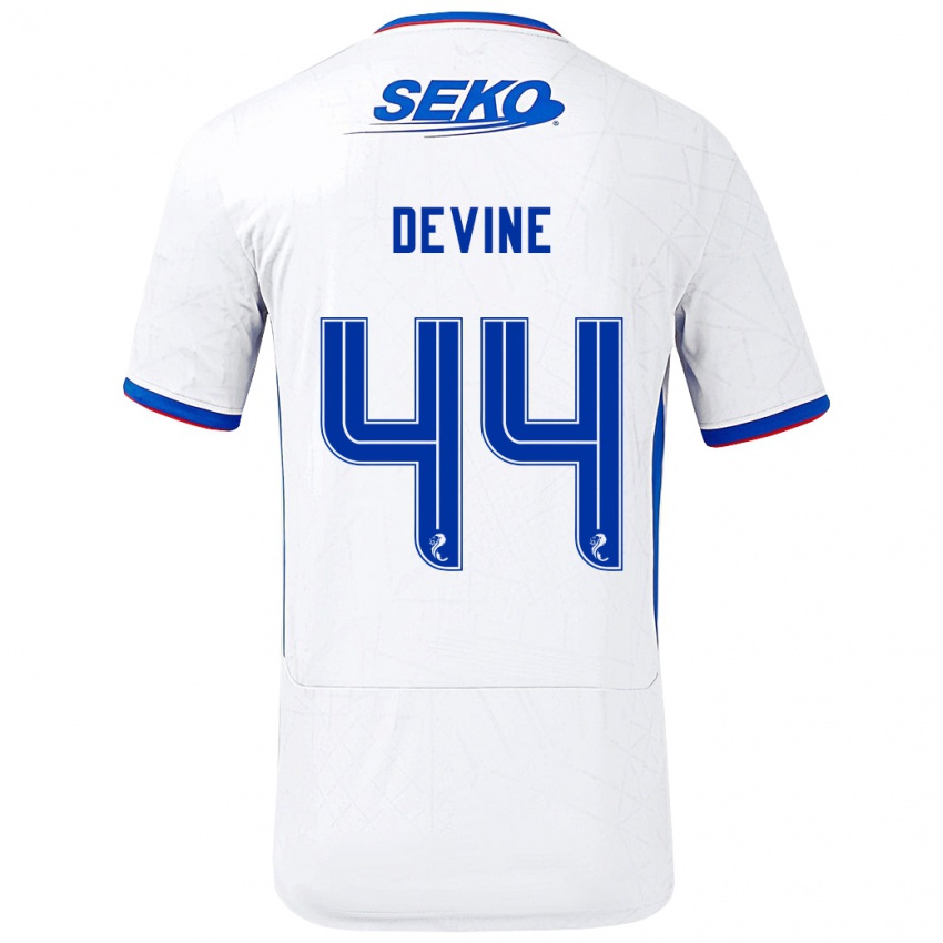 Niño Camiseta Adam Devine #44 Blanco Azul 2ª Equipación 2024/25 La Camisa Perú