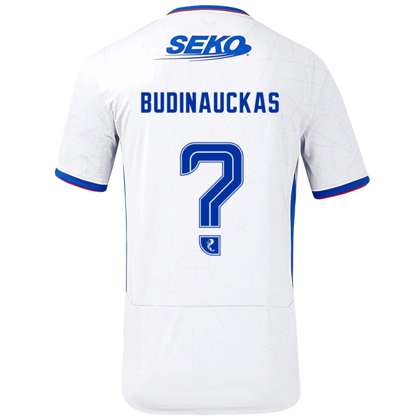 Niño Camiseta Lewis Budinauckas #0 Blanco Azul 2ª Equipación 2024/25 La Camisa Perú