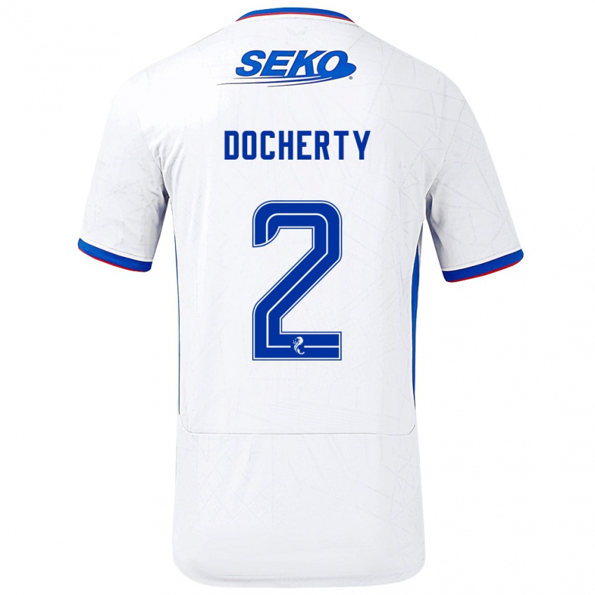 Niño Camiseta Nicola Docherty #2 Blanco Azul 2ª Equipación 2024/25 La Camisa Perú