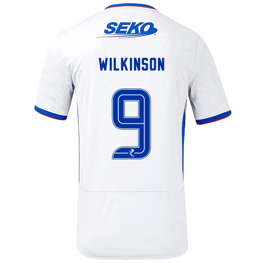 Niño Camiseta Katie Wilkinson #9 Blanco Azul 2ª Equipación 2024/25 La Camisa Perú