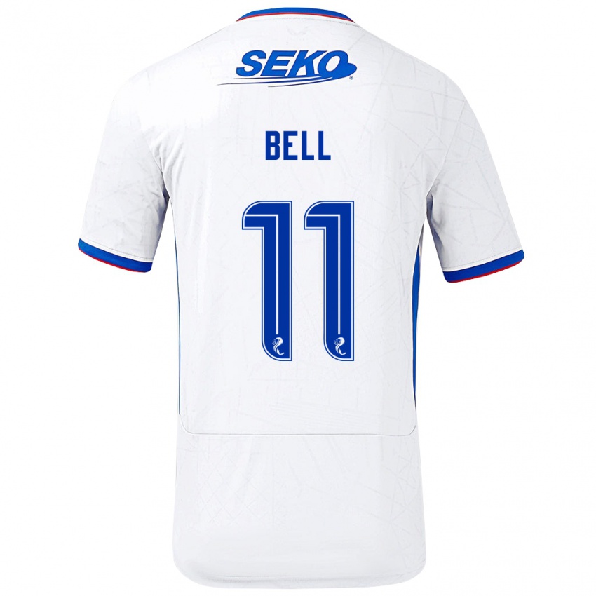 Niño Camiseta Megan Bell #11 Blanco Azul 2ª Equipación 2024/25 La Camisa Perú