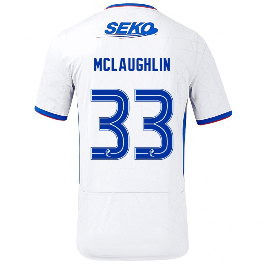 Niño Camiseta Jon Mclaughlin #33 Blanco Azul 2ª Equipación 2024/25 La Camisa Perú