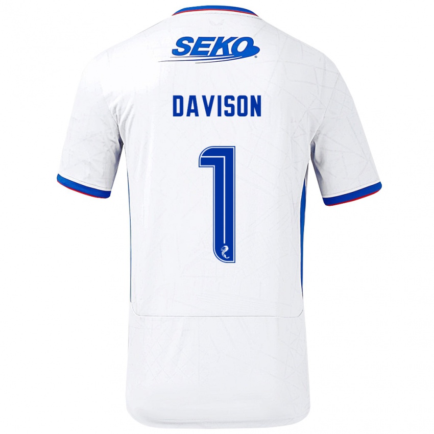 Niño Camiseta Hannah Davison #1 Blanco Azul 2ª Equipación 2024/25 La Camisa Perú