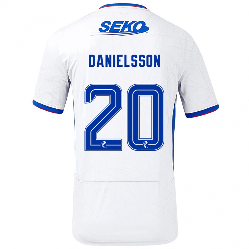 Niño Camiseta Jenny Julia Danielsson #20 Blanco Azul 2ª Equipación 2024/25 La Camisa Perú