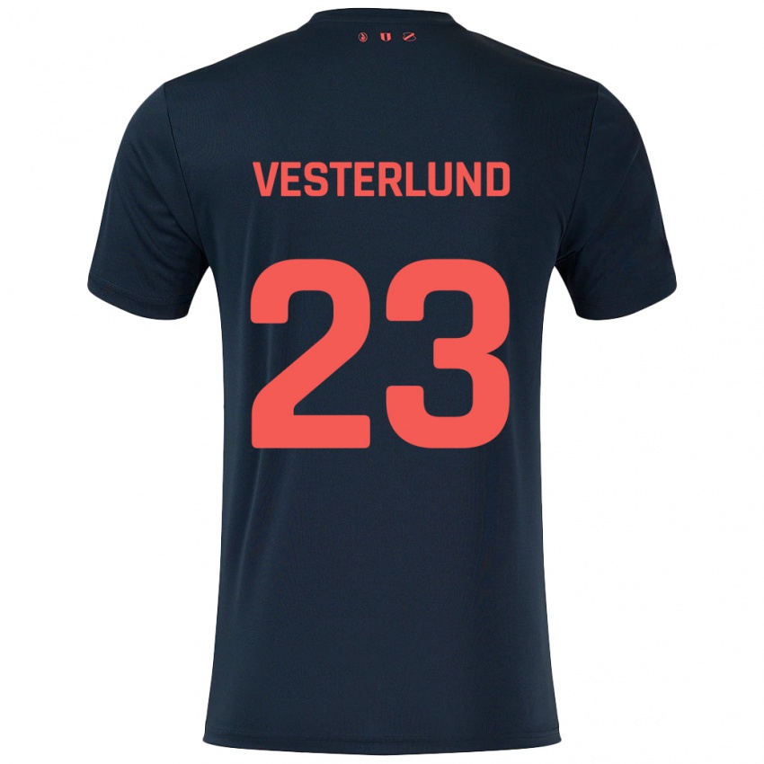 Niño Camiseta Niklas Vesterlund #23 Negro Rojo 2ª Equipación 2024/25 La Camisa Perú