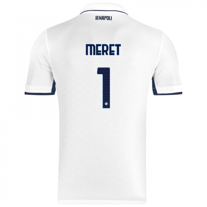 Niño Camiseta Alex Meret #1 Blanco Azul Real 2ª Equipación 2024/25 La Camisa Perú