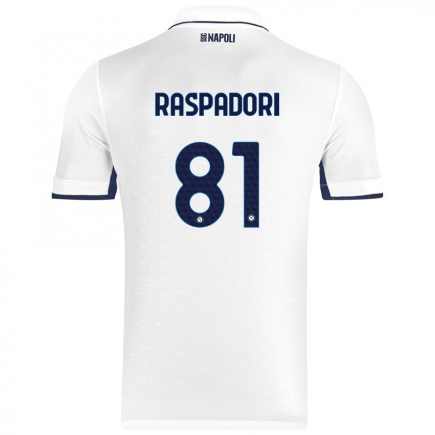 Niño Camiseta Giacomo Raspadori #81 Blanco Azul Real 2ª Equipación 2024/25 La Camisa Perú