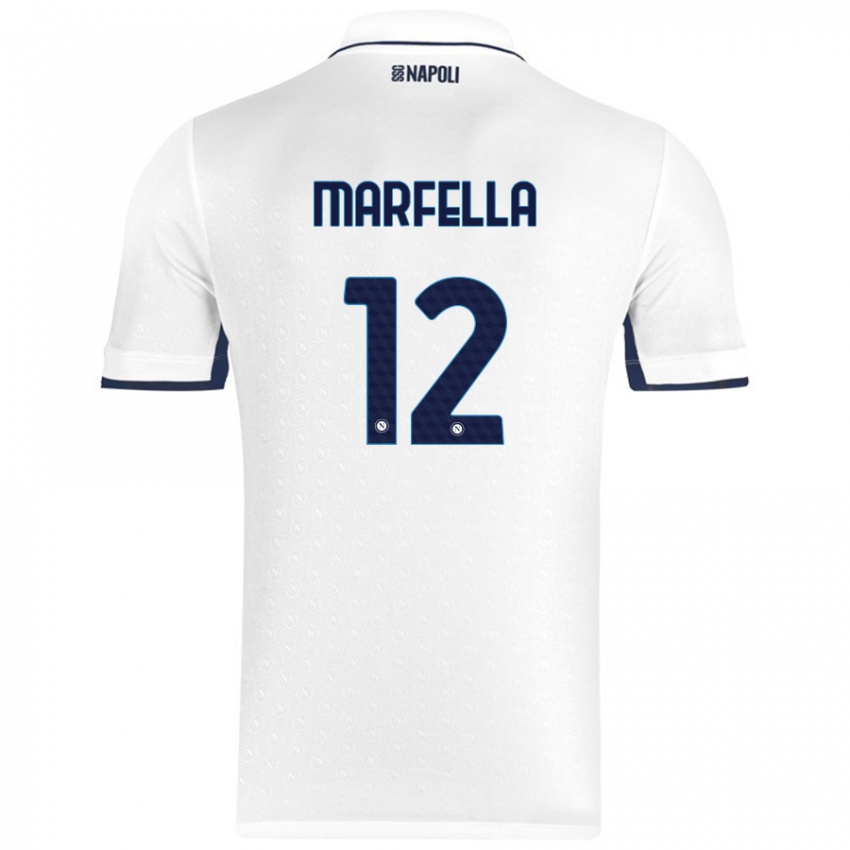 Niño Camiseta Davide Marfella #12 Blanco Azul Real 2ª Equipación 2024/25 La Camisa Perú