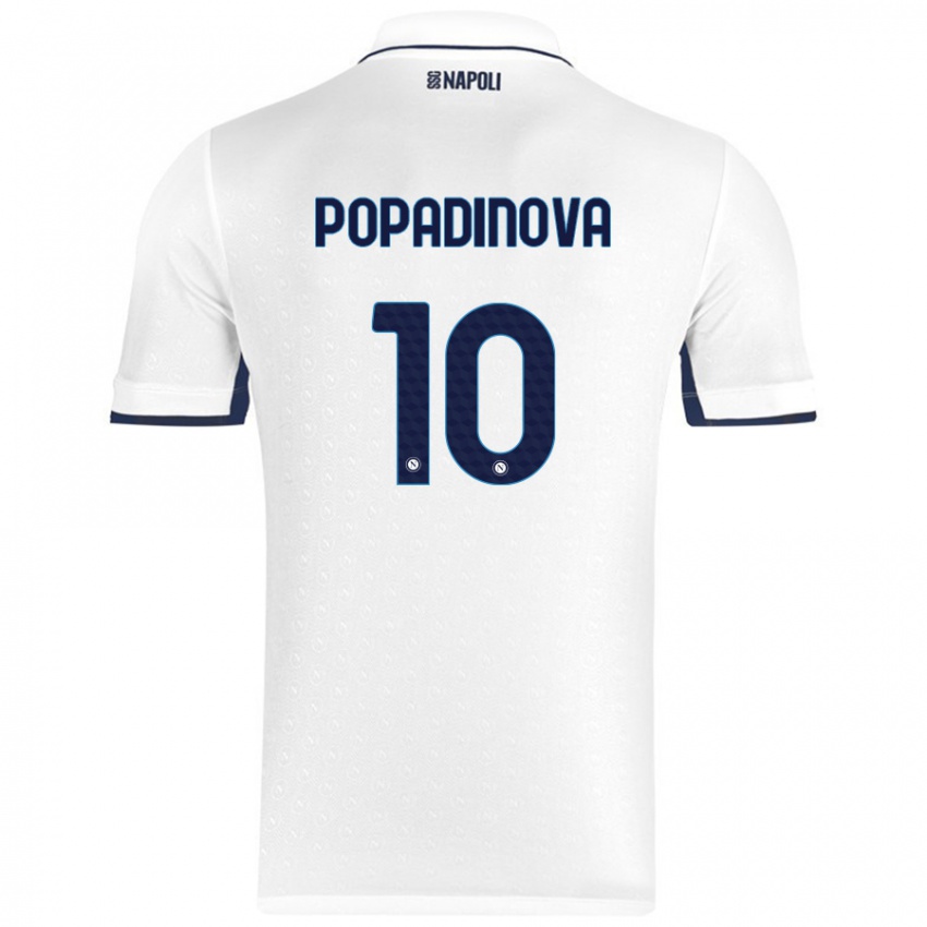 Niño Camiseta Evdokiya Popadinova #10 Blanco Azul Real 2ª Equipación 2024/25 La Camisa Perú