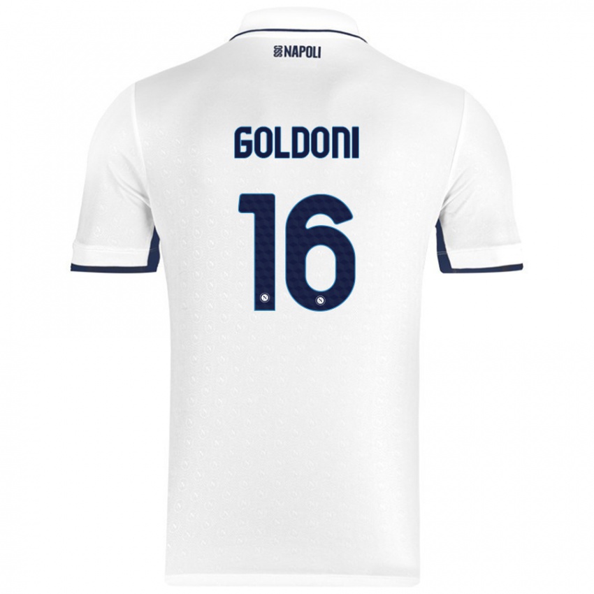 Niño Camiseta Eleonora Goldoni #16 Blanco Azul Real 2ª Equipación 2024/25 La Camisa Perú