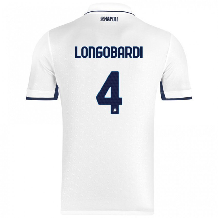 Niño Camiseta Salvatore Longobardi #4 Blanco Azul Real 2ª Equipación 2024/25 La Camisa Perú